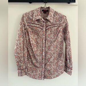 Rock & Roll Cowgirl Paisley Button Down Shirt - Red and White